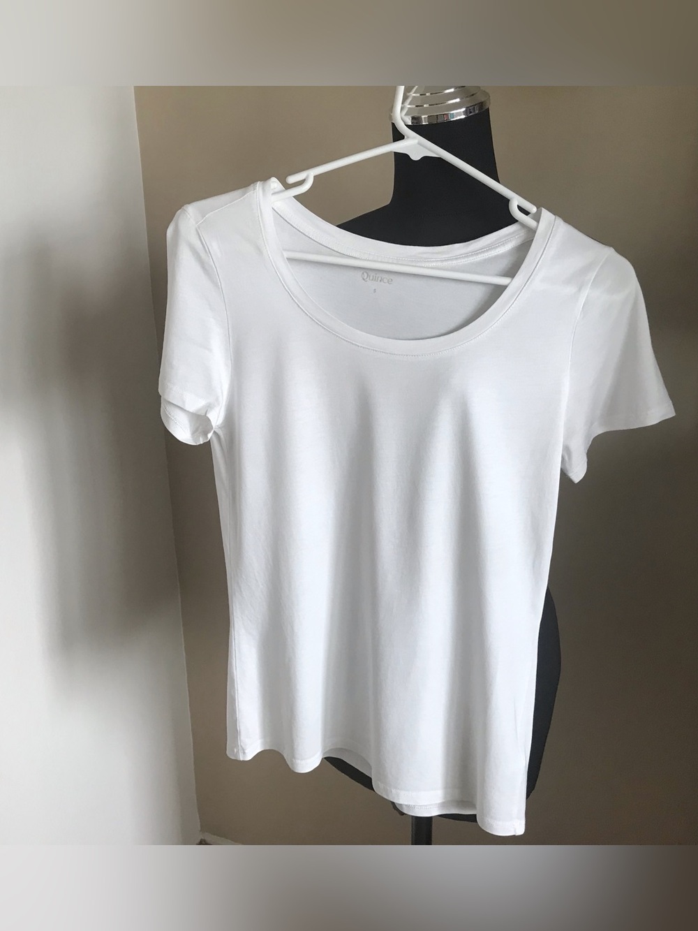Quince White Cotton-Modal Scoop Neck T-Shirt size S Small Tee Top